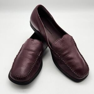 Women's High Sierra Meredith Brown Leather Square Toed Slip-On Flat Loafers 8.5